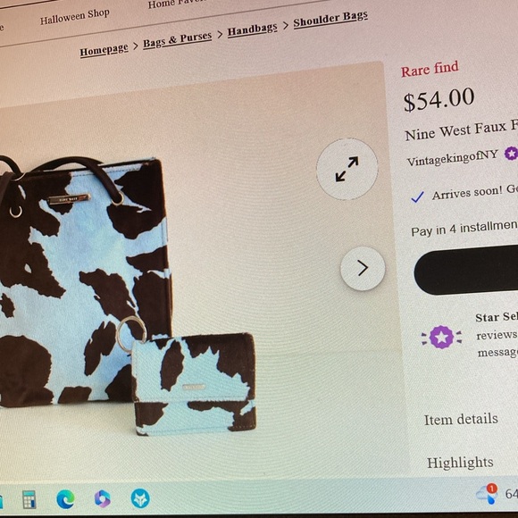 Nine West faux fur cow pattern purse/shoulder bag and wallet - Picture 9 of 10